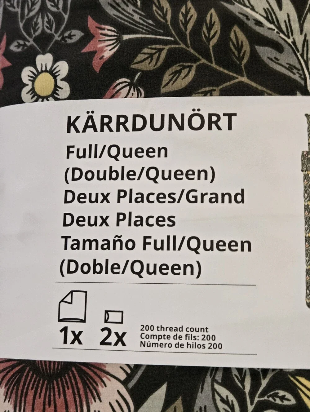KÄRRDUNÖRT Black Duvet Cover with Yellow, Pink & Green Floral Print